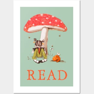 Girl Reading Under Mushroom Posters and Art